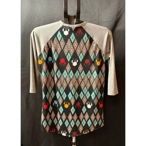 LuLaRoe Disney Minnie Mouse Argyle Randy Baseball Tee Grey Teal Small